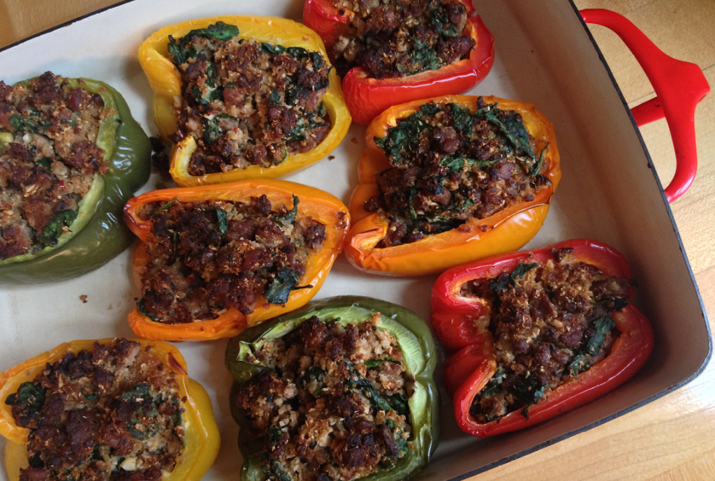 Sausage stuffed peppers and eggplant | Glatt Express | Kosher Recipes | Teaneck, NJ