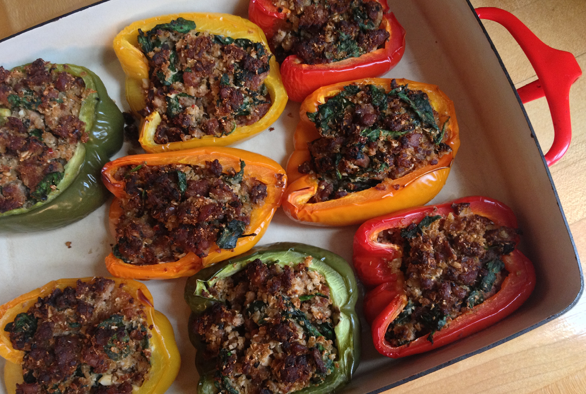 Sausage stuffed peppers and eggplant | Glatt Express | Kosher Recipes | Teaneck, NJ